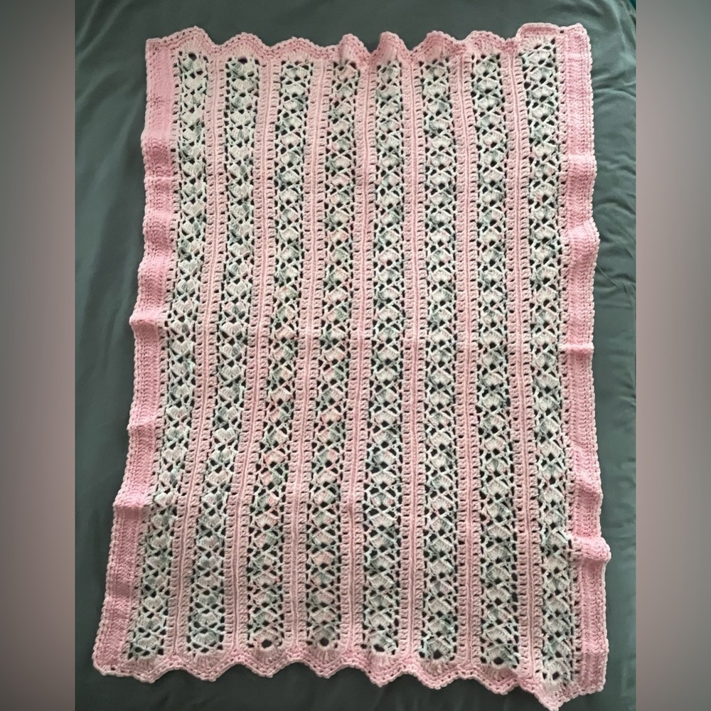 Pink and Gray Crotchet Blanket